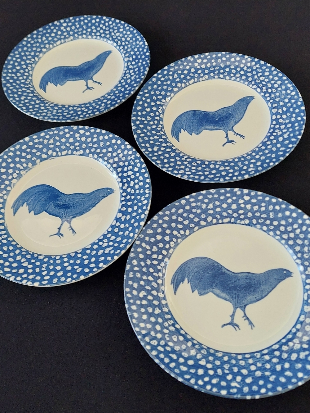 4pc Burleigh Chanticleer Side Plates Blue Rooster Alice Cotterell ICTC England
